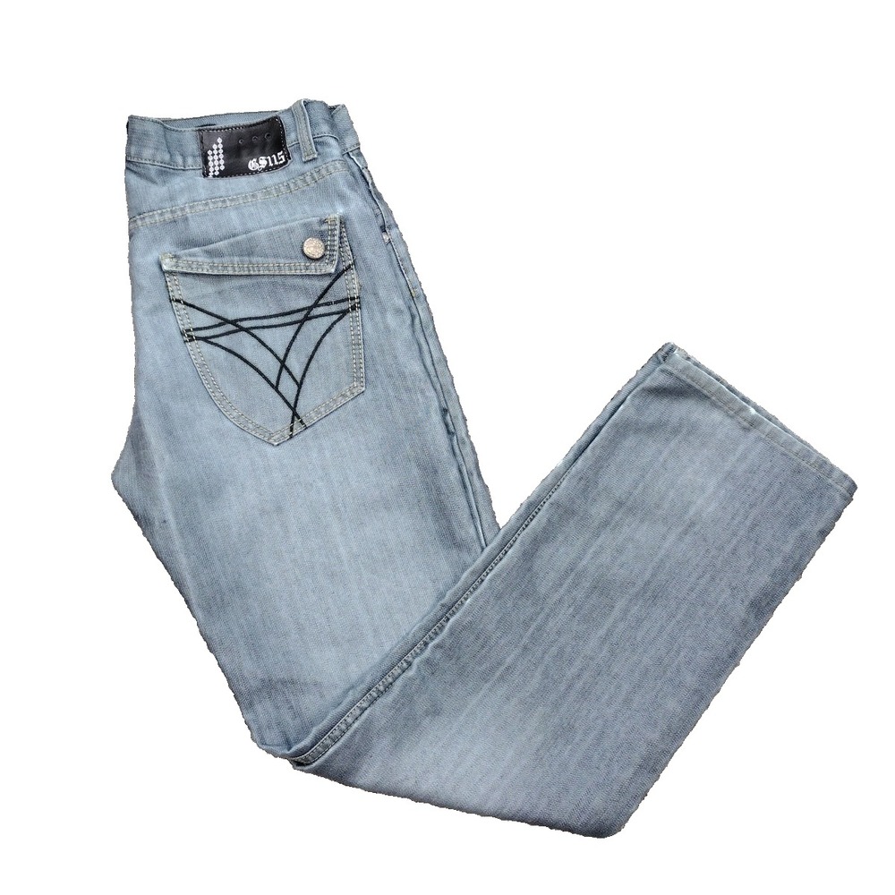 GS 115 Jeans Men SZ 34 Blue Mid Rise  Y2K Hip Hop Streetwear Whiskered